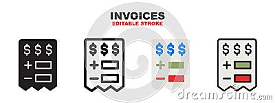 Invoices icon set with different styles Vector Illustration