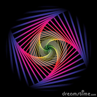 Inward concentric rotating, spirally squares abstract geometric background . stairs optical illusion pattern. Vector Illustration