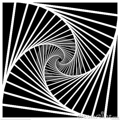 Inward concentric rotating, spirally squares abstract geometric background . stairs optical illusion pattern. Vector Illustration