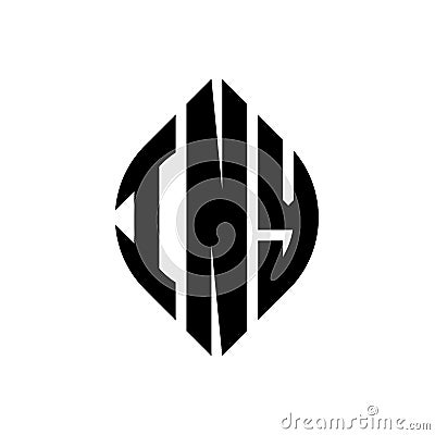 INY circle letter logo design with circle and ellipse shape. INY ellipse letters with typographic style. The three initials form a Vector Illustration
