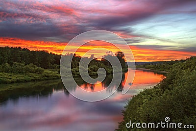 Inya river in Novosibirsk region during sunset Stock Photo