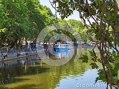 Ioannina city beside the lake pamvotis, in summer season, platanus trees lake boats , greece Stock Photo