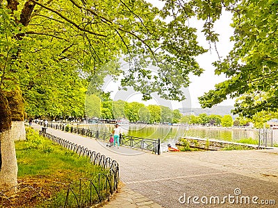 Ioannina or giannena city by the lake green trees in summer season greece Editorial Stock Photo