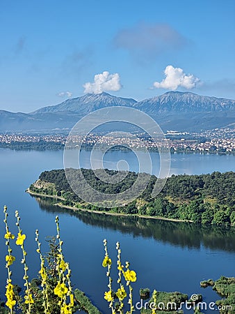 ioannina or giannena city panorama lake pamvotis in spring season greece Stock Photo