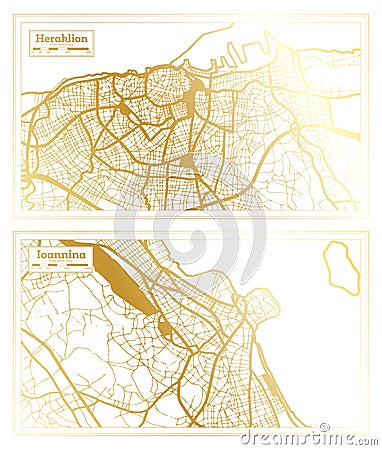 Ioannina and Heraklion Greece City Map Set Stock Photo