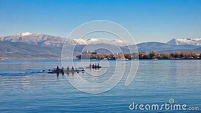 ioannina lake pamvotis winter in greece Stock Photo