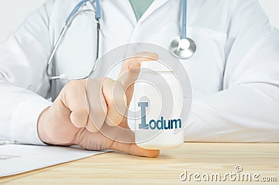 Essential supplement iodine, iodum for human. doctor recommends taking iodine, iodum. doctor talks about Benefits of iodine, iodum Stock Photo