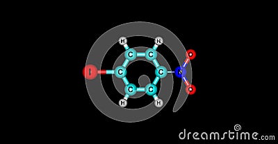 4-Iodo-1-nitrobenzene molecular structure isolated on black Cartoon Illustration