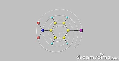 4-Iodo-1-nitrobenzene molecular structure isolated on grey Cartoon Illustration