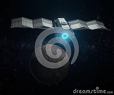 Ion propulsion for spacecraft ion propulsion or ion drive by accelerating ions Stock Photo