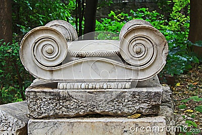 Ionian Style Scrollwork in the Athens Greece National Garden Stock Photo