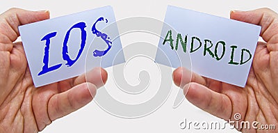 IOS versus ANDROID. Operative system for mobile phone Editorial Stock Photo