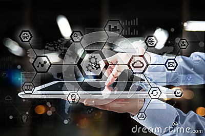 IOT, Automation, industry 4.0. Information technology in manufacturing concept. Smart factory. Stock Photo