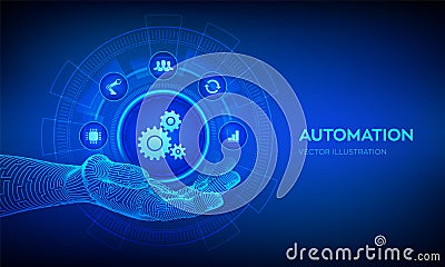 IOT and Automation Software concept as an innovation, improving productivity in technology and business processes. Automation icon Cartoon Illustration