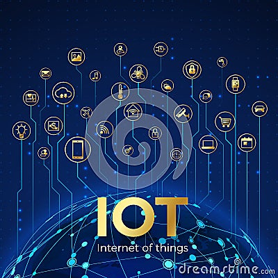 IOT concept. Internet of things. Global network connection. Monitoring and control smart systems icons. Vector illustration Vector Illustration