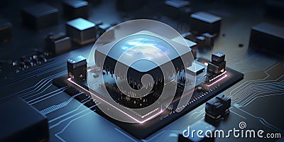An IoT device communicating with a cloud platform collect eight created with generative AI Stock Photo