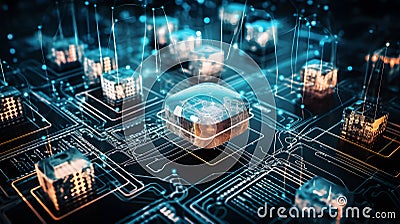 An IoT device communicating with a cloud platform collect four created with generative AI Stock Photo