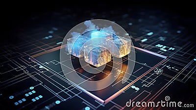 An IoT device communicating with a cloud platform collect six created with generative AI Stock Photo