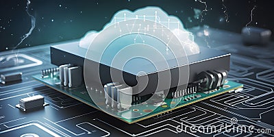 An IoT device communicating with a cloud platform collect three created with generative AI Stock Photo