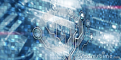 IOT. DIgitalization, Digital disruption background matrix information technology and internet concept Stock Photo
