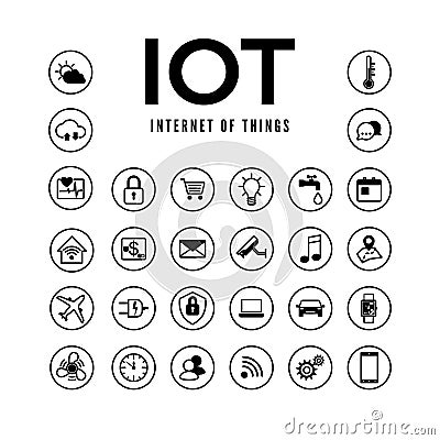 IOT icons set. Internet of things pictogram collection. Smart system remote monitoring and control. Vector illustration Vector Illustration