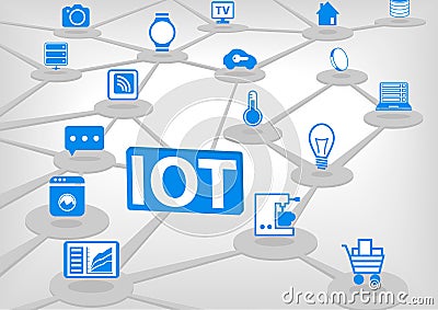 IOT (internet of everything) illustration. 3D connection of various objects and devices. Vector Illustration