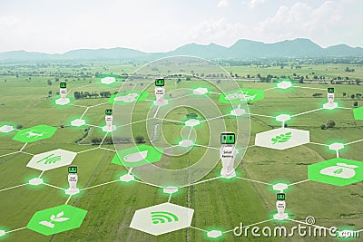 Iot, internet of things, agriculture concept, Smart Robotic artificial intelligence/ ai use for management , control , monitorin Stock Photo