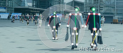 Iot machine learning with human and object recognition which use artificial intelligence to measurements ,analytic and identical c Stock Photo