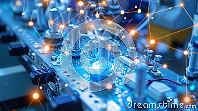 A of IoT sensors is seen up close interconnected by 5G technology to collect and transmit data on various aspects of the Stock Photo
