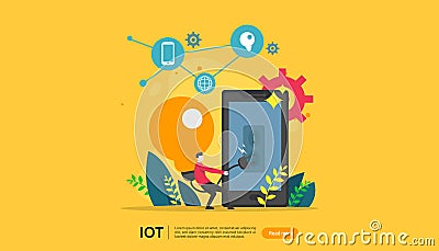 IOT smart house monitoring concept for industrial 4.0. bulb light remote technology on smartphone screen app of internet of things Vector Illustration