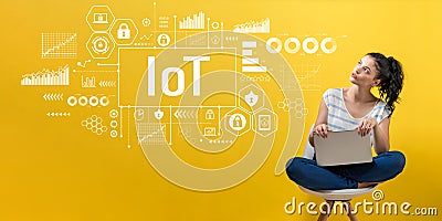 IoT with woman using a laptop Stock Photo