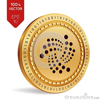 IOTA. 3D isometric Physical coin. Digital currency. Cryptocurrency. Golden coin with IOTA symbol. Vector illustration. Vector Illustration