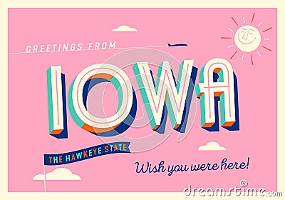 Greetings from Iowa, USA - Touristic Postcard. Stock Photo