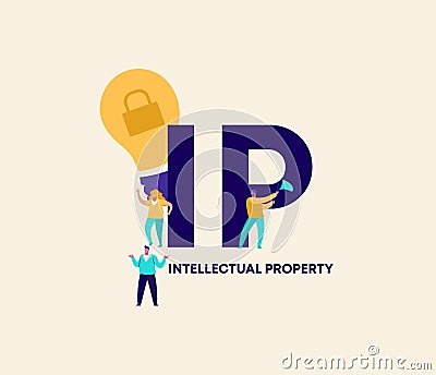 IP intellectual property. Registered mark of profitable trade and successful financial income distribution. Vector Illustration