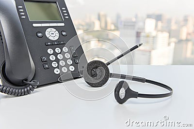 IP Phone and headset device Stock Photo