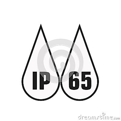 IP65 protection certificate standard icon. Water and dust or solids resistant protected symbol. Vector illustration. eps10 Cartoon Illustration