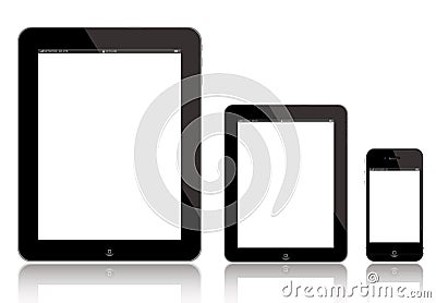 iPad AIR, new iPad Mini and iPhone Editorial Stock Photo