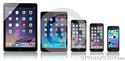 IPad Air, iPad Mini, iPhone 6 Plus, iPhone 6 and iPhone 5s Editorial Stock Photo