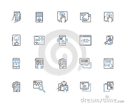 Ipad line icons collection. Tablet, Apple, Touchscreen, Portable, Lightweight, Multitasking, Retina vector and linear Vector Illustration