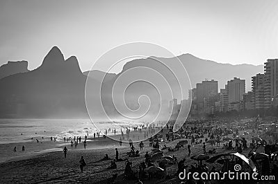 Ipanema Beach in Monochrome - Rio de janeiro Stock Photo