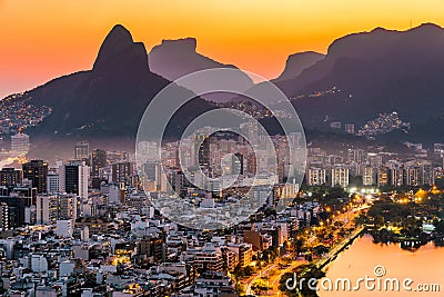 Ipanema and Leblon View With Mountains by Sunset in Rio de Janeiro Stock Photo