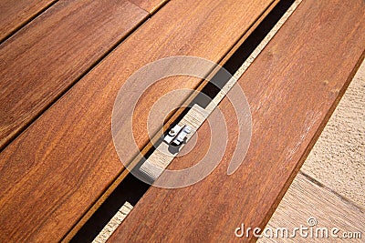 Ipe decking deck wood installation clips fasteners Stock Photo