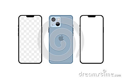 Iphone 13 Blue color. Realistic smartphone mockup. Vector Vector Illustration