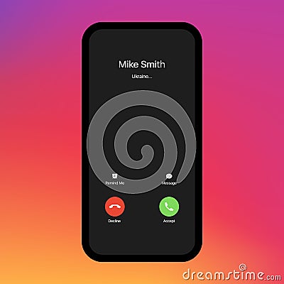 IPhone Call Screen. Interface. Accept Button, Decline Button. Incoming Call. iPhone iOS Call Screen Template. Smartphone Vector Illustration