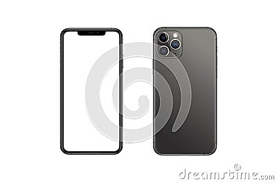 IPhone front and back side mockup on white background Stock Photo