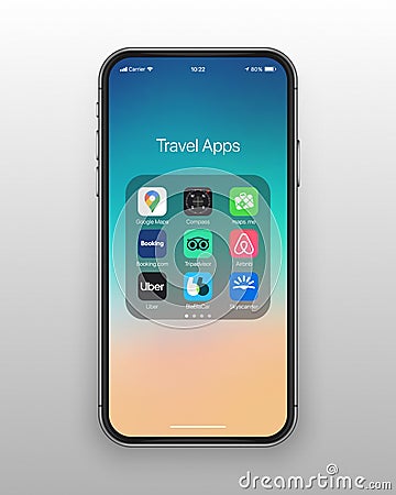IPhone IOs Folder Travel Apps Icons Vector Set Vector Illustration