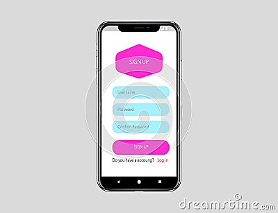 Iphone Mock Sign Up or registration model with Iphone x phone black edition Stock Photo