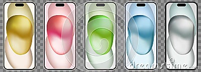 iPhone 15 Plus set in different colors Vector Illustration