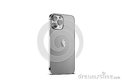 iPhone 13 pro max on a white background. three close-up phone cameras, apple logo. russia, krasnoyarsk 13 october 2021. Editorial Stock Photo