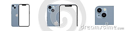 Iphone 13 realistic device with camera closeup. Apple popular new brand smartphone. Vector editorial illustration. Cartoon Illustration